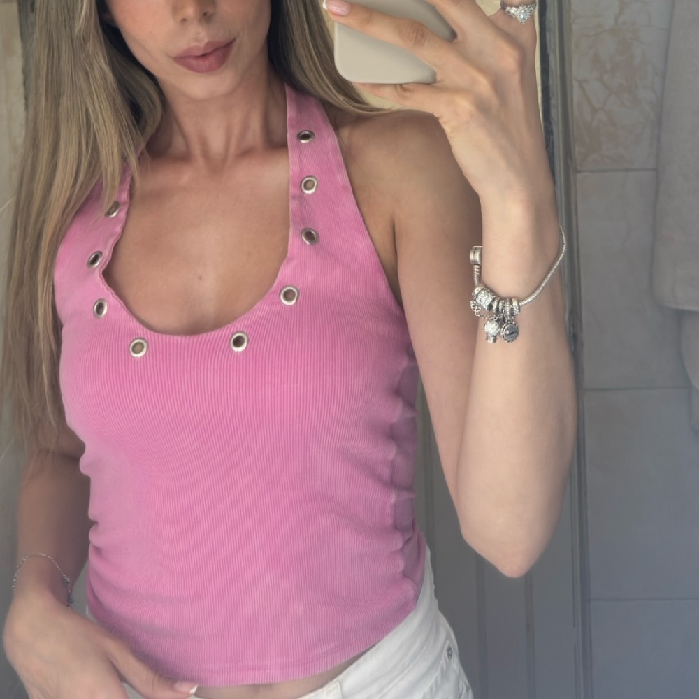 Zara Pink halter Tank Top with Eyelet Accents